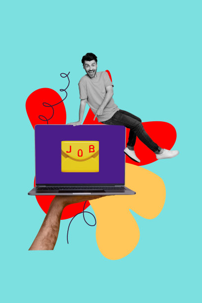 工作空间经理的照片拼贴模板艺术作品草图，年轻男性坐在笔记本电脑前，查看电子邮件和工作邀请。图片下载