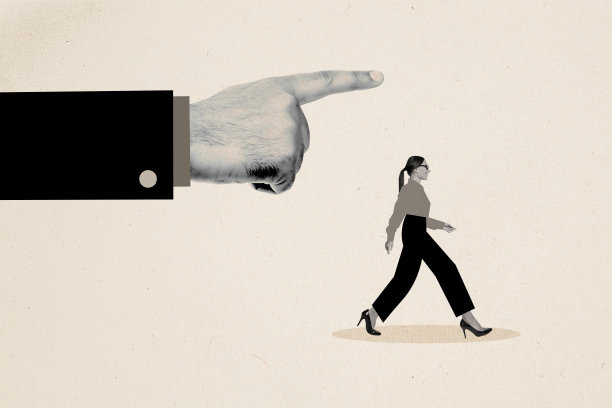 趋势艺术作品合成素描图像照片拼贴，剪影巨大手指指向，展示办公室工作人员领导者走向完成目标。图片下载