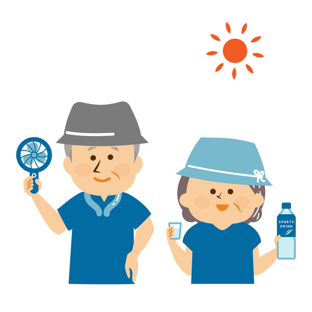老年人在户外预防中暑的插图素材图片下载