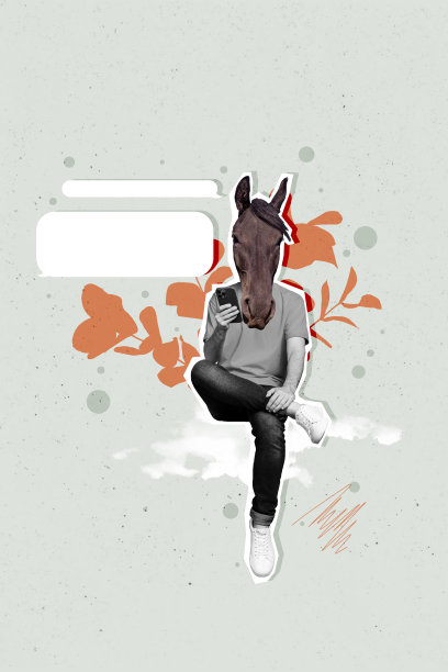 花朵剪影、云朵、天空、天堂、无头人、马、动物、短信、云朵、手机的综合趋势艺术作品草图照片拼贴图片下载