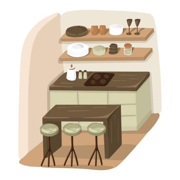 舒适的厨房角落。家居室内。矢量图。图片下载