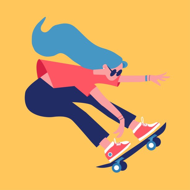 滑板女孩会喜欢这张蓝发女性滑板的图片。图片下载