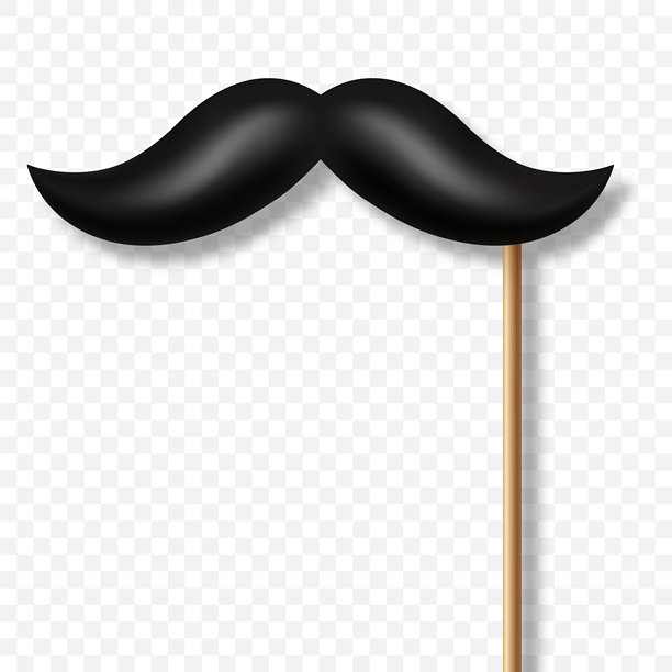 3D真实黑色胡须道具，独立展示。简单的胡须适合派对、照片亭、化妆舞会、服装、搞笑狂欢节、角色扮演、时尚潮人风格。图片下载