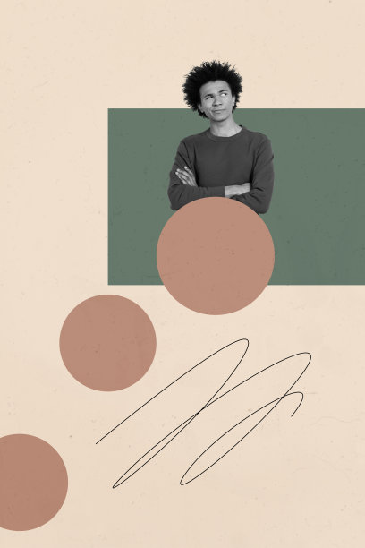 快乐的女商人与男商人在几何图形前竖立的3D照片拼贴，象征着职业晋升、成功、目标和成就。图片下载