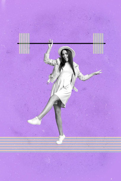 垂直素描图像照片拼贴，快乐的女孩和男孩举着哑铃，健身运动生活方式，举重涂鸦健康图片下载