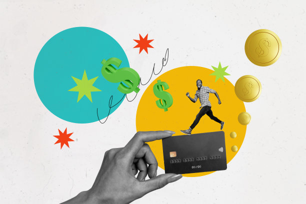 模板海报趋势艺术作品 3D 照片拼贴 手持信用卡交易的年轻人走在美元预算经济市场中图片下载