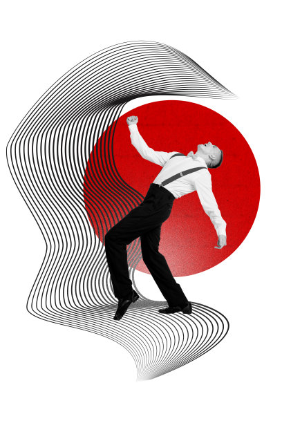 创意3D照片拼贴趋势艺术模板，挑战线条曲线年轻绅士风格舞蹈表现，几何元素装饰图片下载