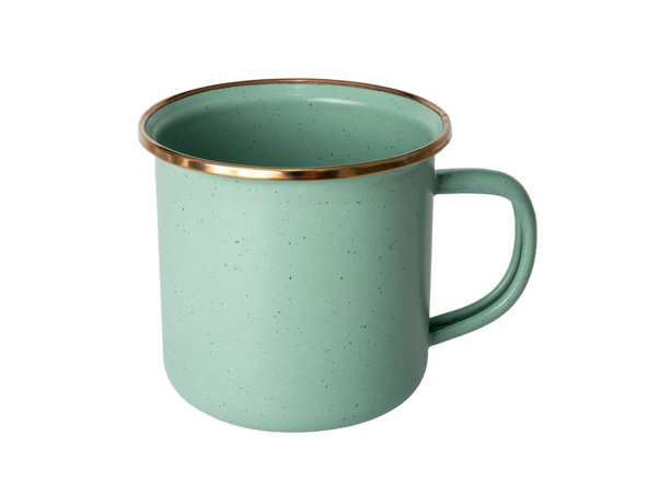 一只绿色不锈钢杯的照片，背景为白色，使用45Mp高分辨率相机拍摄。图片下载