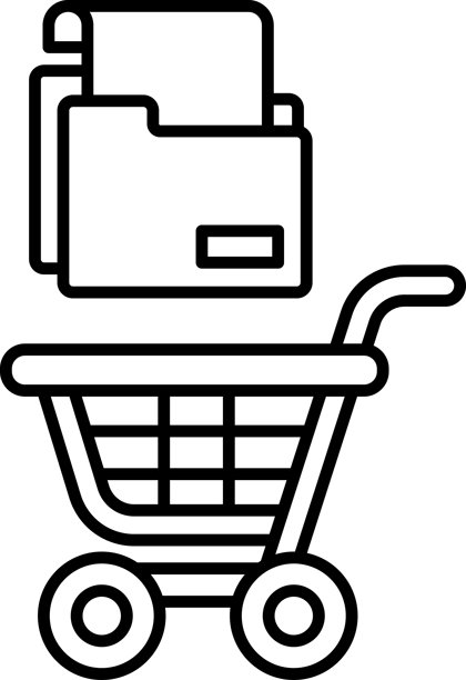 一张黑白图片，展示了一个购物车上面放着一叠纸。图片下载