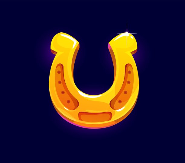 卡通金色马蹄铁图标，游戏素材图片下载