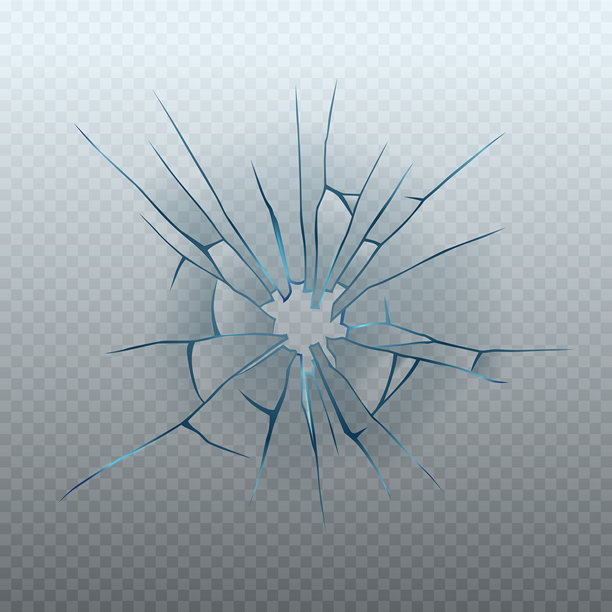 逼真的玻璃裂纹，孤立在透明背景上。破碎窗户、显示器、设备屏幕、汽车挡风玻璃、枪击效果的矢量插图。事故设计元素。图片下载