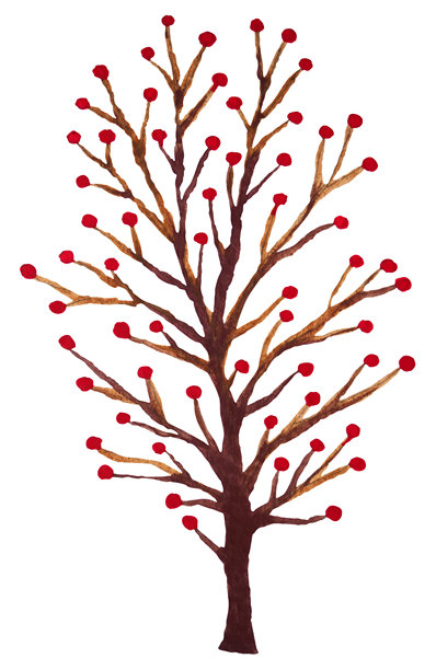 红色浆果樱桃果树自然植物叶子叶片树枝生态花卉森林自然概念图标标志符号艺术设计插图水彩画白色背景绘画图片下载