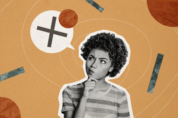 思考安排交易的美国女孩的合成照片拼贴，加上“同意”或“不同意”的文本框，孤立在涂鸦背景上。图片下载