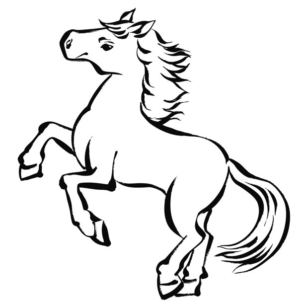 马年，新年图形素材，奔跑的马的毛笔风格插图图片下载