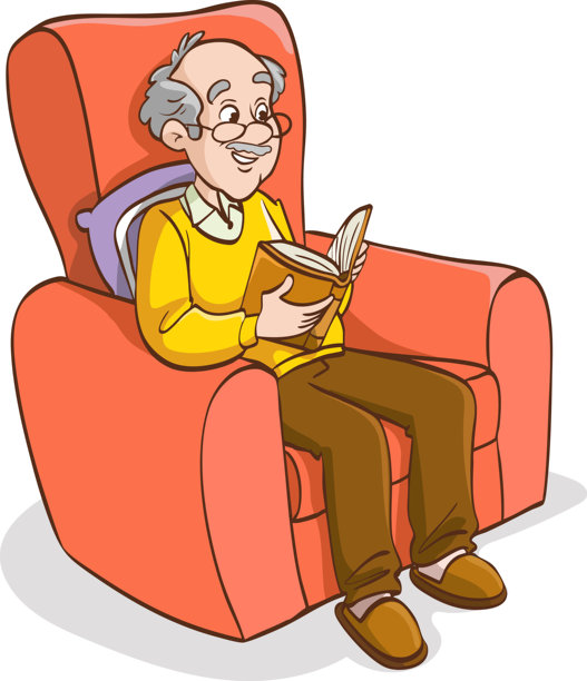 老人在扶手椅上阅读书籍的矢量插图图片下载