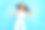 穿着青色上衣和裤子的甜美棕发女士在蓝色背景下跳舞的照片图片下载