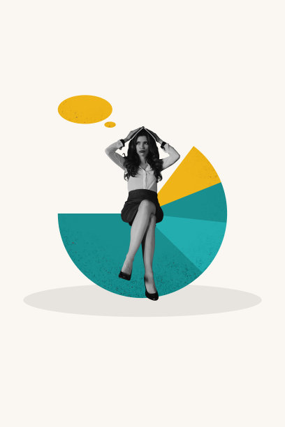 年轻女士在屋顶下用手遮住头部，忽视意见气泡的垂直照片拼贴图，信息图表圆形部分统计数据图片下载