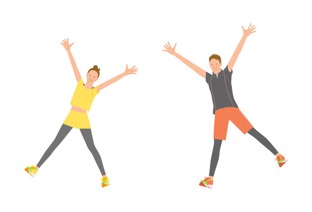 运动图片：微笑的年轻男女双腿高高抬起，场景04图片下载