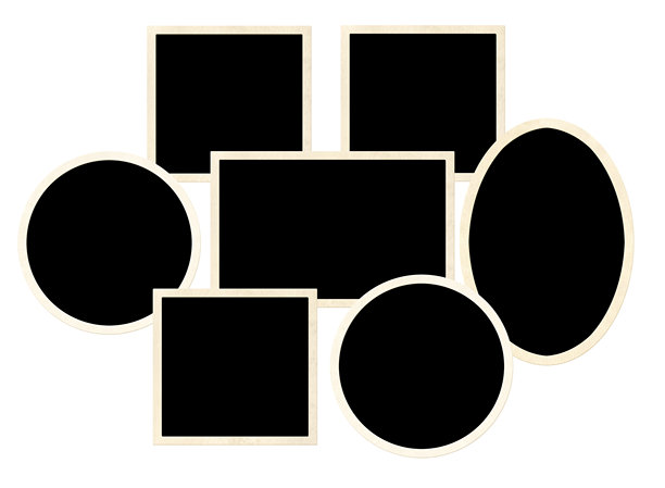 七个复古相框照片的模板拼贴。用于剪贴簿的情绪板图片专辑网格。复古风格的情绪板布局。背景为白色，留有空白供您添加文本和照片。图片下载