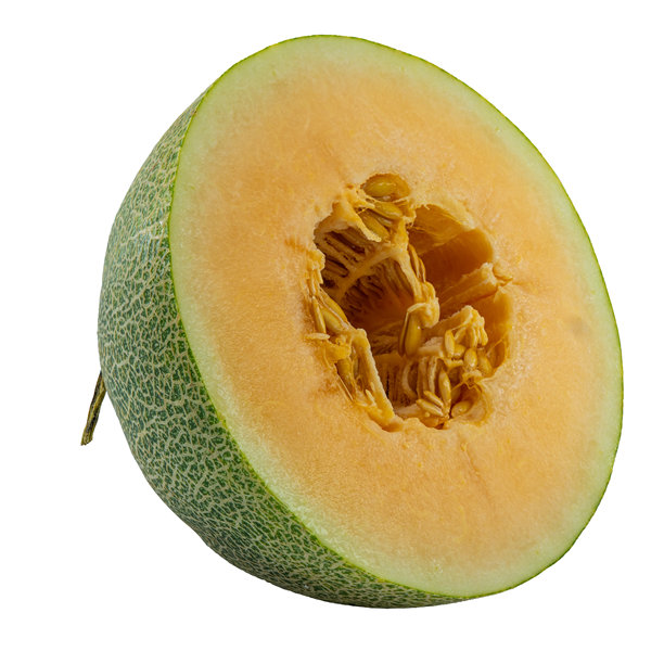高质量的哈密瓜半个PNG图片，背景为白色。图片下载