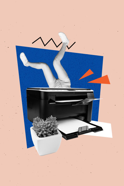 3D照片拼贴的草图模板设计，包含打印工具、半身腿部、文件、植物、招聘职业和企业家。图片下载