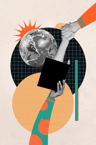 艺术作品照片拼贴，展示双手握手姿势，象征对地球保护的认可，书籍规划者阅读环境。图片下载