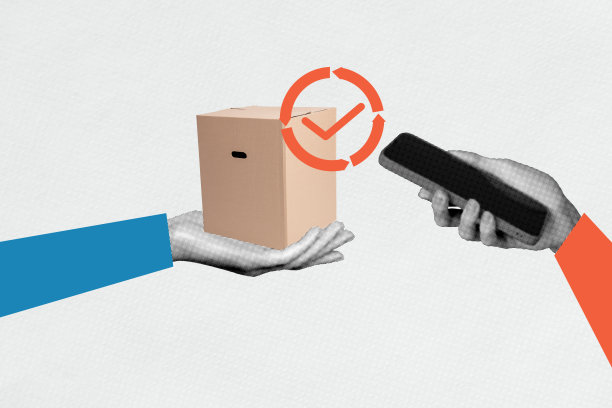 3D照片拼贴艺术作品，展示手持智能手机成功支付、订单、客户服务、配送和购买的场景。图片下载