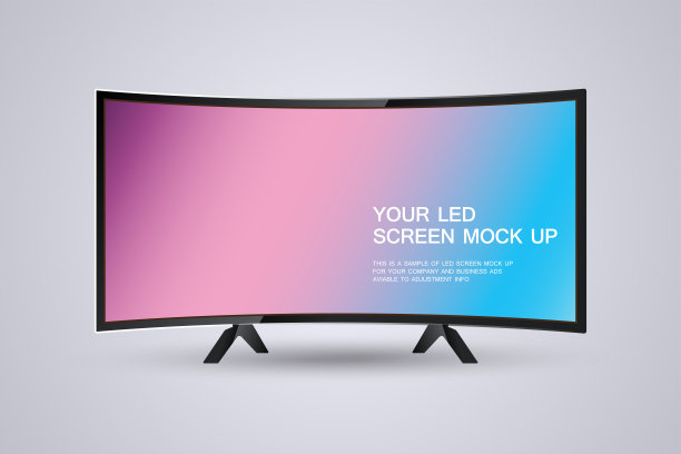 现代高清电视模型高亮屏幕矢量设计，以及用于数字标牌展示信息的技术宽屏LED曲面电视。图片下载