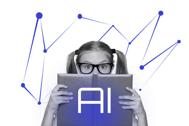 创意杂志风格的照片拼贴，展示快乐的女学生在翻开书本，人工智能数字课程，科技矩阵，现代科技图片下载