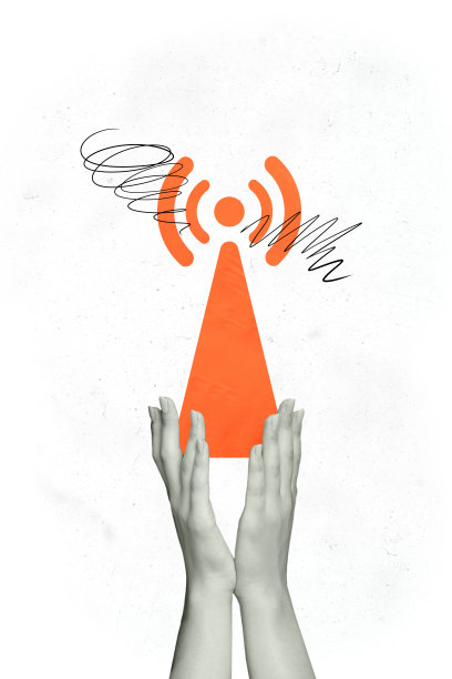 手握互联网塔的垂直照片拼贴，5G连接网络，WiFi路由器，瞬时速度，网络，背景为涂鸦风格。图片下载