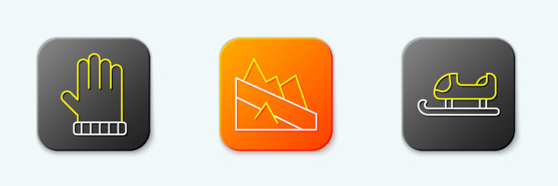 圣诞手套、山地滑雪和雪橇图标的线条设计。矢量图。图片下载