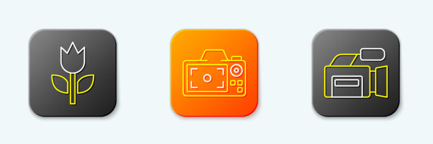 设置线条照片模式宏、相机和电影图标。矢量图。图片下载