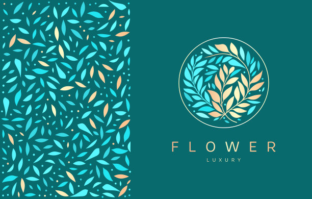 金色和绿色的叶子徽章。可用于珠宝、美容和时尚行业。非常适合用作标志、字母组合、邀请函、传单、菜单、背景或任何想法。图片下载