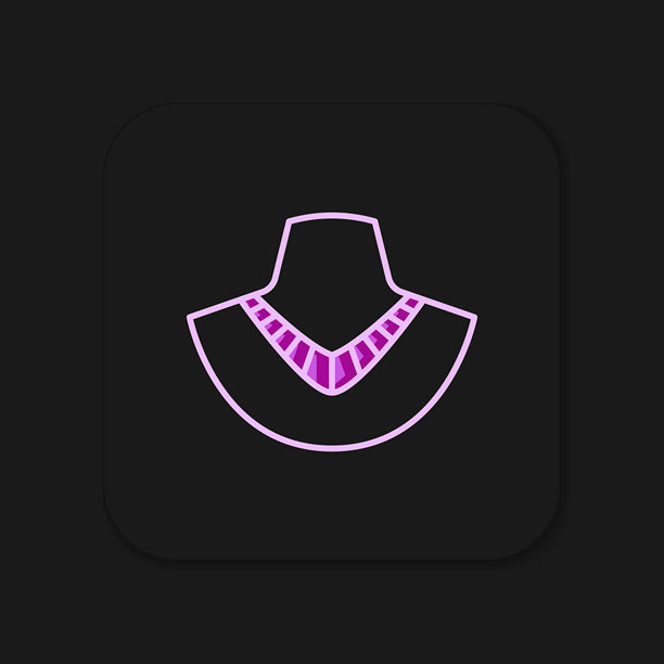 填充轮廓的项链在模特上，图标在黑色背景上。扁平填充轮廓风格，带阴影。矢量图。图片下载