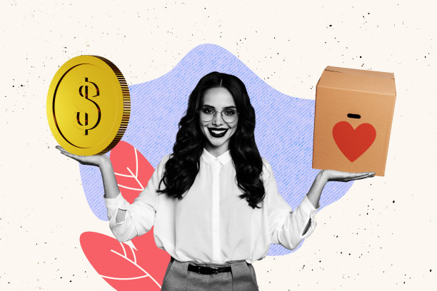 快乐女商人展示美元硬币捐赠慈善心帮助人道主义的独家杂志图片素描拼贴画图片下载