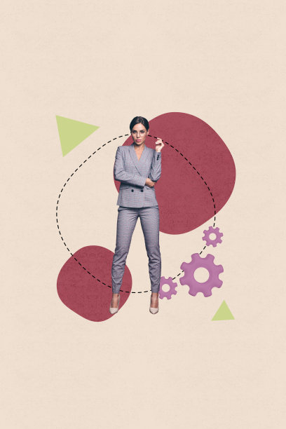 快乐的女商人与男商人接收齿轮发展统计进展的3D垂直照片拼贴横幅素描图片下载