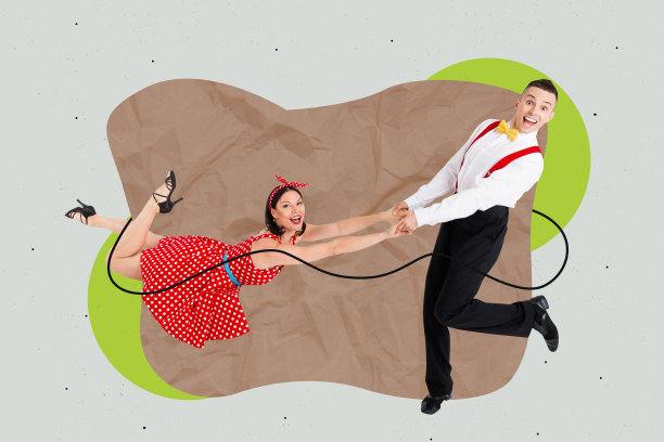 时尚艺术创意全彩杂志照片拼贴，快乐的女孩和男孩在周末场合中跳舞，轻松娱乐，放松派对氛围图片下载