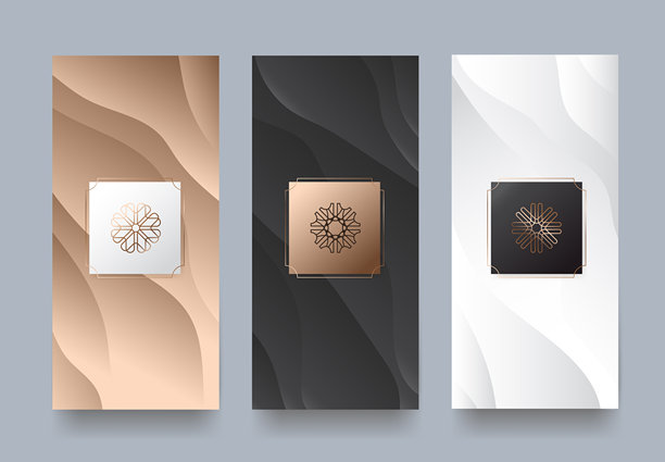 优雅的抽象包装设计，带有柔和的渐变纹理和金色框架元素，适合奢侈品牌和产品展示图片下载