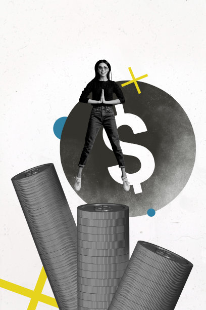 快乐的商人和商女人士收到美元现金，资本利润，收入的现代照片拼贴画图片下载