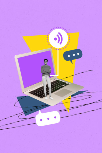 模板草图趋势艺术作品 3D 照片拼贴 大型笔记本电脑 小年轻女性 站立 4G 技术 在线服务 速度 演讲 云图片下载