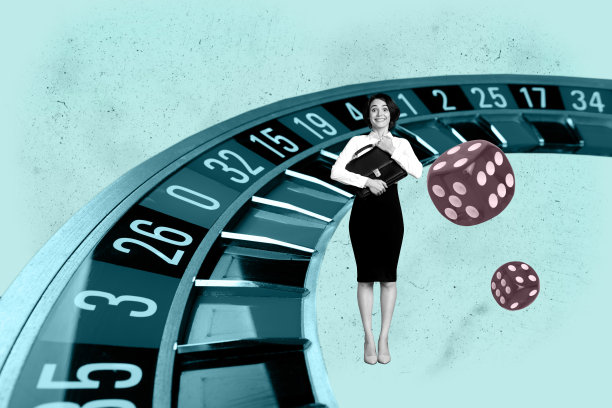 时尚艺术创意全彩杂志照片拼贴，快乐的女孩和男孩站在轮盘桌旁，骰子赌场游戏获胜比赛成瘾图片下载