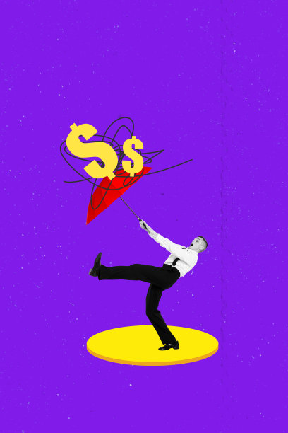 年轻男子手持雨伞保护美元现金财富的3D照片拼贴模板趋势艺术草图图片下载