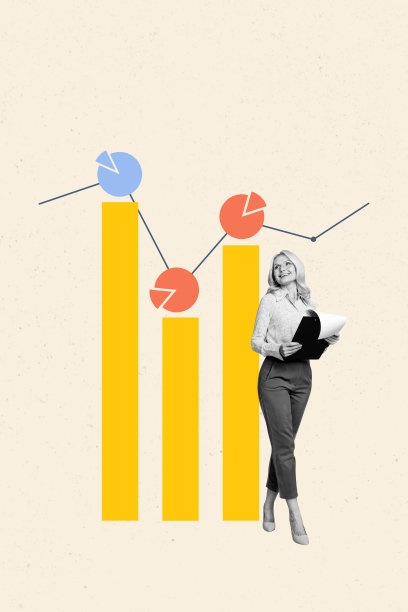 老年女性站着手持夹板，复合3D照片拼贴设计趋势草图，分析商业成功的图表和图形图片下载