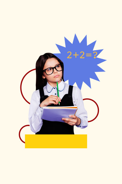 学生课堂秋季大学课程的艺术照片拼贴，年轻女学生思考着，手持笔记本，计算数字。图片下载