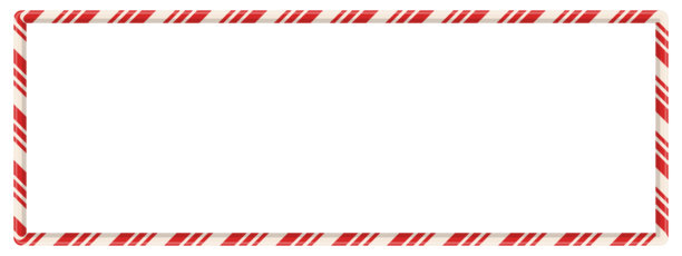 糖果手杖矩形框架，带有红色条纹图案。螺旋形丝带形成节日边框，适用于横幅、卡片或照片。无缝卡通元素，冬季主题。矢量插图。图片下载