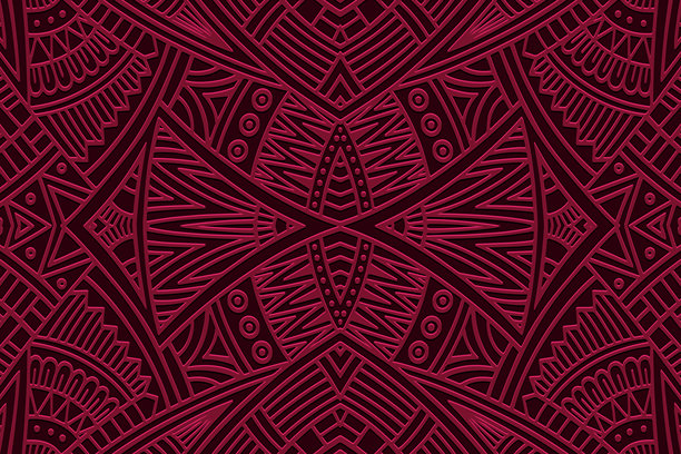 民族酒红色背景，封面设计，横幅，壁纸。几何独特创意3D图案，浮雕。异国情调的装饰，阿拉伯花纹，曼陀罗，东方壁画，亚洲，印度，墨西哥，阿兹特克。图片下载