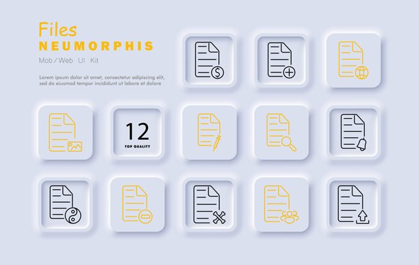 文件集图标。文档、添加、搜索、医疗、设置、照片、网络、取消、编辑、团队、通知、上传图片下载