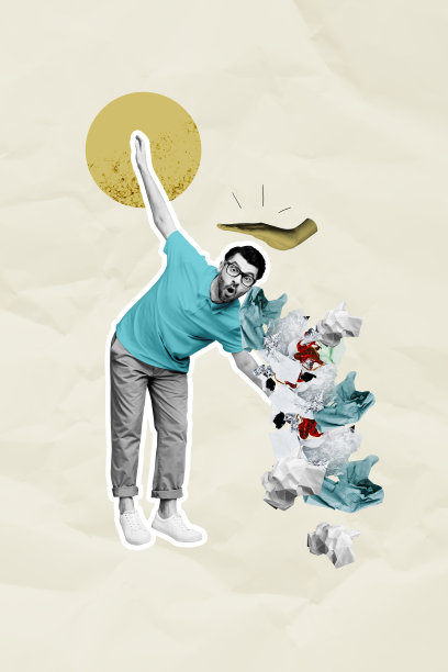 惊讶的男子志愿者在涂鸦背景前的垂直照片拼贴，堆满垃圾，生态问题，灾难，塑料污染图片下载