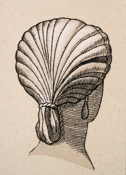 古罗马历史，罗马发型，年轻女性，长发，卷发，背面，复古插图图片下载