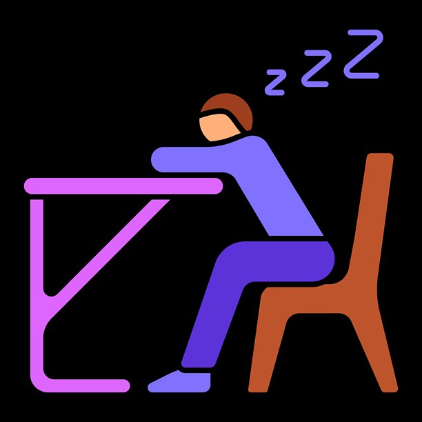 睡觉的学生图标。一个人趴在桌子上，头低下，伴有睡眠标志，象征疲惫、倦怠或注意力不集中。图片下载